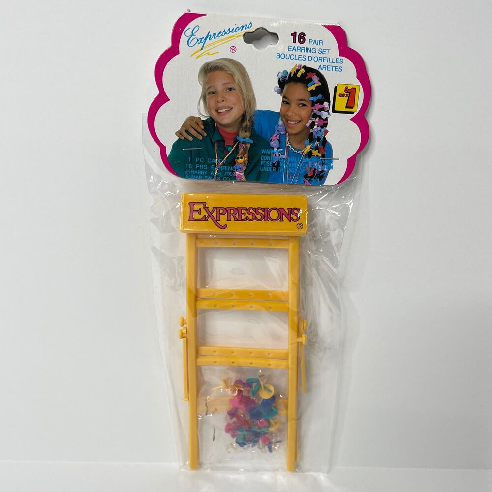 Vintage 90s Y2K Expressions Plastic Earrings 16 Pairs with Ladder Caddy New